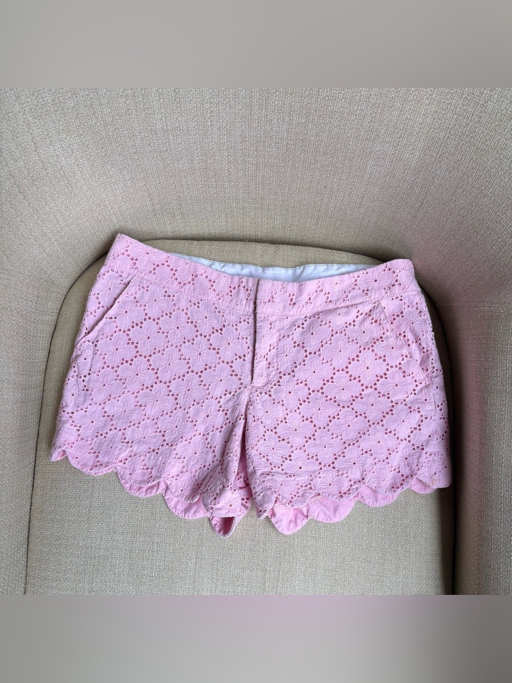 Lilly Pulitzer Buttercup Pink Eyelet Scallop-Hem Shorts